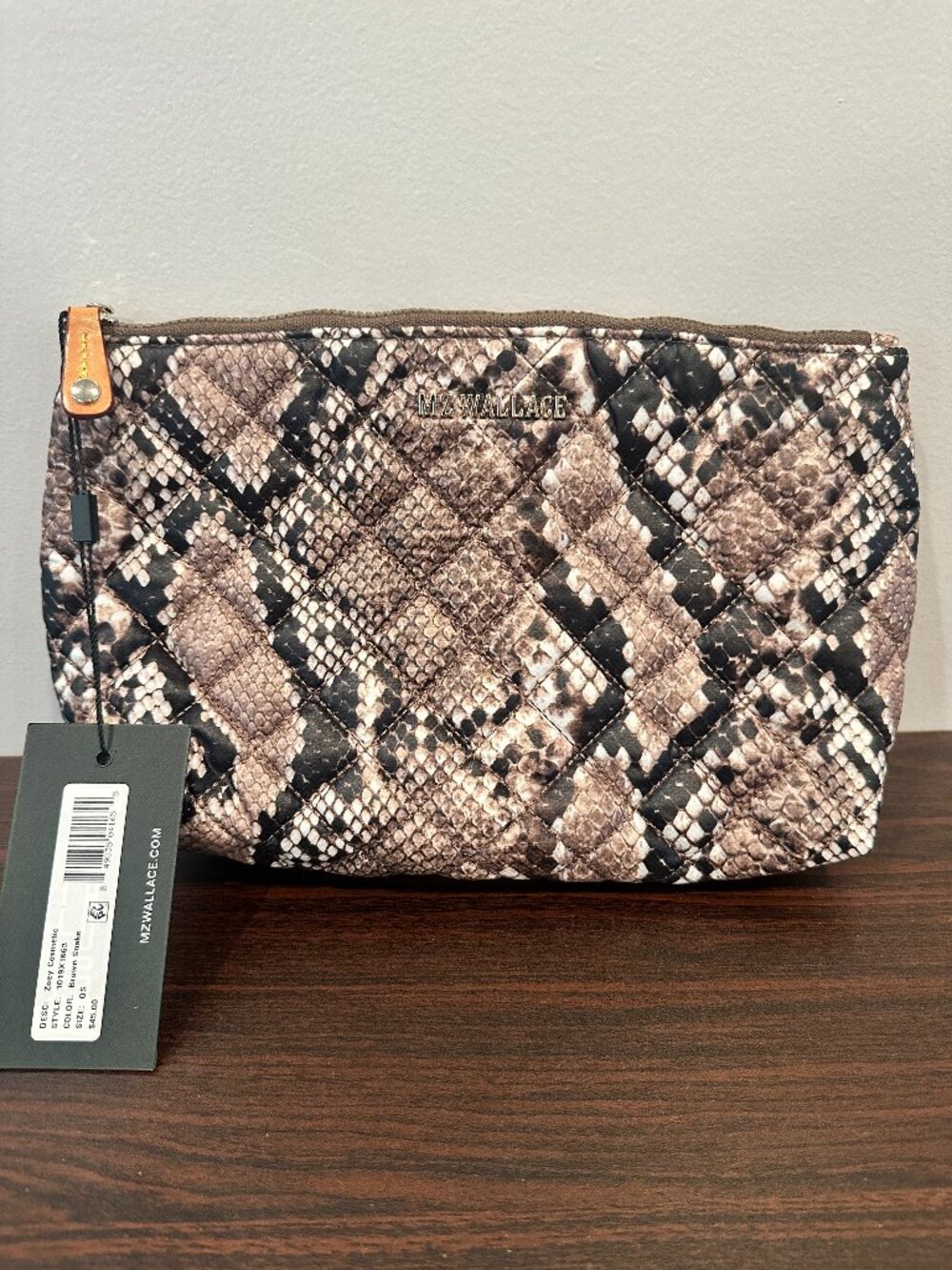MZ Wallace Zoey Cosmetic Pouch โข Brown Snake โข NWT โข Discontinued